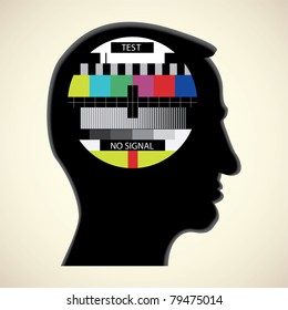 tv color test in human head - abstract illustration