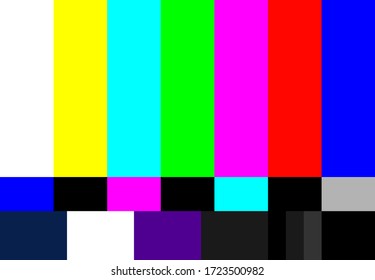 TV Colour Bars Test Card Screen. SMPTE Television Color Test Calibration Bars. Test Card. SMPTE Color Bars. Graphic For Footage Video.
