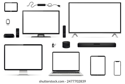 TV, computadora, computadora portátil, tableta, teléfono, reloj, altavoz inteligente, barra de sonido, unidad flash usb, dispositivo de navegación gps, decodificador de tv y control remoto.