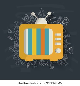 TV concept design on blackboard background,clean vector