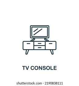 Icono de consola de TV. Icono de línea de mobiliario interior simple para plantillas, diseño web e infografías