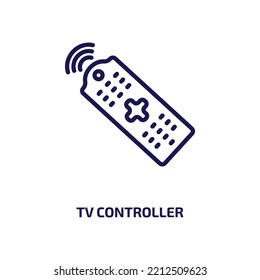 tv controller icon from computer collection. Thin linear tv controller, tv, controller outline icon isolated on white background. Line vector tv controller sign, symbol for web and mobile