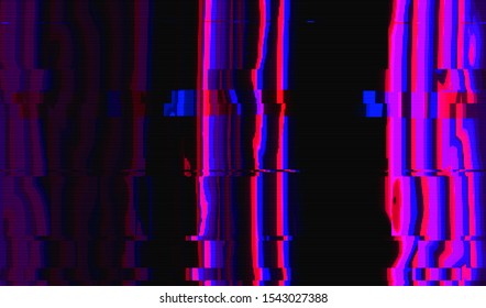 Tv damaged video signal. Abstract background glitch texture. Horizontal distortion of the VHS player screen. Vector illustration.