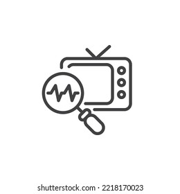 Icono de línea de diagnóstico de TV. signo de estilo lineal para concepto móvil y diseño web. Icono vectorial del contorno de la pantalla de TV y de aumento. Símbolo, ilustración del logotipo. Gráficos vectoriales