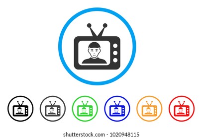 TV Dictor rounded icon. Style is a flat tv dictor grey symbol inside light blue circle with black, gray, green, blue, red, orange versions. Gladness tv dictor vector icon.