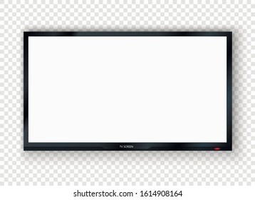 TV digital, modern blank LCD screen, display, panel. Large mock up computer monitor. Wall mounted wide plasma black LED tv isolated on blank  background.  Stylish vector illustration EPS 10