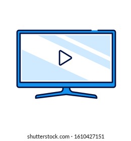 TV display color line icon. Watching a movie or video in high resolution. Editable stroke.