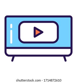 TV display color line icon. Watching a movie or video . Home leisure. 