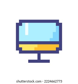 TV display pixelated RGB color ui icon. Television. Electronics store. Simplistic filled 8bit graphic element. Retro style design for arcade, video game art. Editable vector isolated image