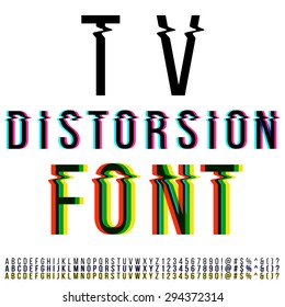 Tv Distortion Font, Three Version With Color Aberration. Vector