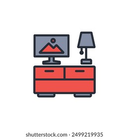 tv dresser icon. vector.Editable stroke.linear style sign for use web design,logo.Symbol illustration.