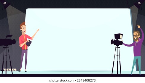 Tv entertainment. empty background with TV leader making video show. Vector cartoon template