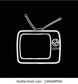 tv flat black doodle icon vector 