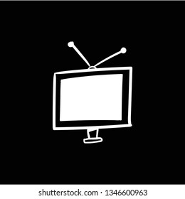 tv flat black doodle icon vector 