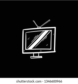 tv flat black doodle icon vector 