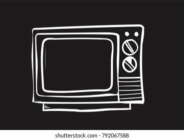 tv flat black doodle icon vector 