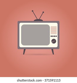 TV flat icon on red background. Retro style. Vector illustration.