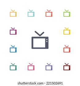 tv flat icons set. Open round colorful buttons. Vector 