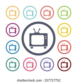 tv flat icons set. Open colorful buttons 
