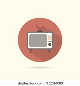 TV flat round icon. Retro style. Vector illustration.