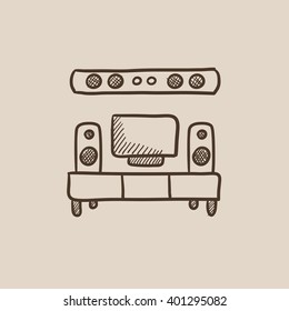 TV flat screen and home theater sketch icon.
