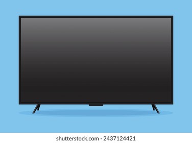 TV pantalla plana lcd, plasma, maqueta de televisión. maqueta de monitor HD en blanco negro. Moderno panel de vídeo de pantalla plana negra. Aislado sobre fondo azul. Pantalla panorámica para mostrar la presentación de su empresa en un dispositivo de visualización.