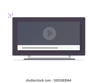 Tv flat screen vector with video player as concept of cinema or movie television watching, idea of wide screen computer monitor streaming film isolated