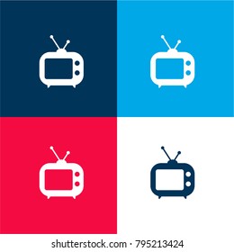 TV four color material and minimal icon logo set in red and blue
