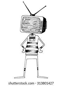 TV funny character tv set on body cartoon