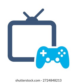 Icono de juego de televisión azul plano diseño de Vector Video mando de televisión símbolo de juego juego de entretenimiento elemento gráfico signo