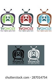 Tv Ghost logo vector template, a logo template representing a ghost in an old tv, suitable for blogs, video channels, horror movies related business, studios, etc.