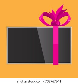 TV Gift With Pink Ribbon Wrapped For Holidays.