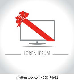 TV. Gift. Vector illustration, icon, logo.
