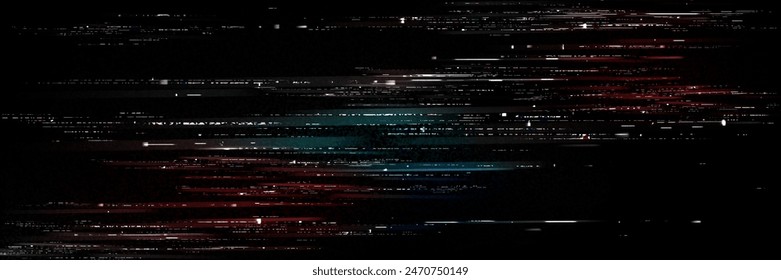 Tv glitch screen bg. Digital noise effect vhs background. Static pixel error video overlay. Abstract tape rewind hologram with destruction grain and scratch line. Green, blue and red graphic pattern