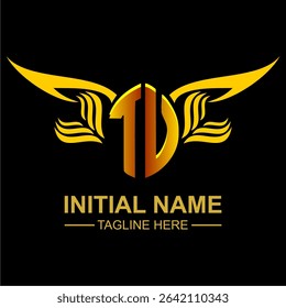 TV Golden Wing Emblem Logo with elegant gold wings, sleek and modern design. Ideal for branding, creative projects, luxury businesses, or artistic ventures.