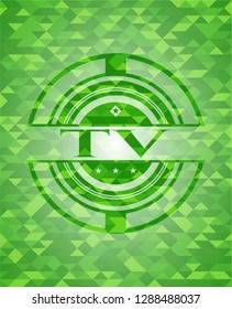 TV green emblem. Mosaic background