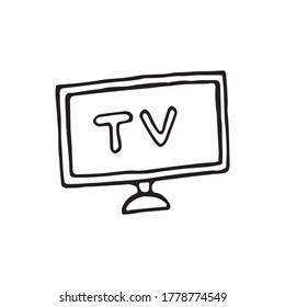 TV - Hand drawn doodle vector icon, isolated on white background