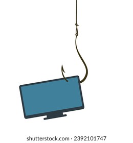 The TV is hanging on a fishing hook.