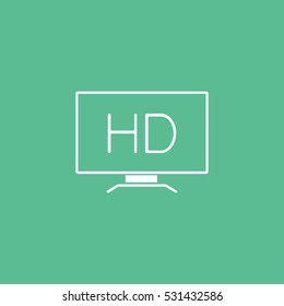 TV HD Flat Icon On Green Background