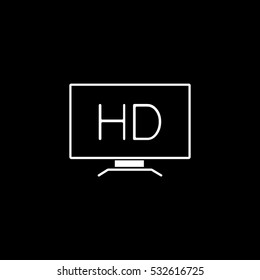 TV HD Flat Icon On Black Background