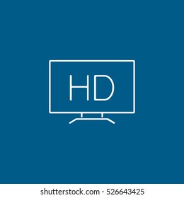TV HD Line Icon On Blue Background