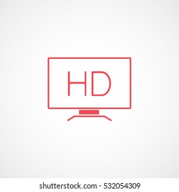 TV HD Red Flat Icon On White Background