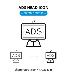 TV head line icon with editable stroke. Vector symbol