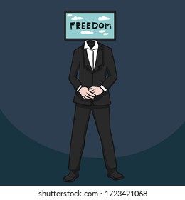 TV head man showing freedom on screen cartoon vector illustration
