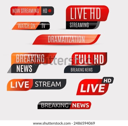 TV header mock up. Television news. Elegant and fancy lower third design. Breaking news template with text. Isolated object media mockup box. Vector tv news banner interface , news label strip or icon