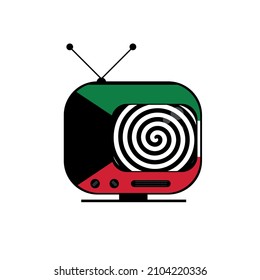 TV Hypnosis In Kuwait, Media, Press, Hypnosis Channel. Fake News And Propaganda Through Television. Vector