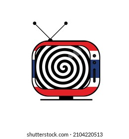 TV Hypnosis In Thailand, Media, Press, Hypnosis Channel. Fake News And Propaganda Through Television. Vector