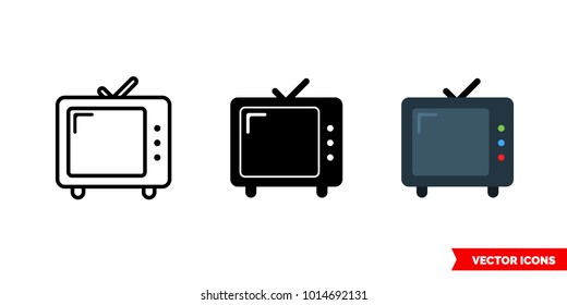 Tv icon of 3 types: color, black and white, outline. Isolated vector sign symbol.