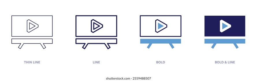 Tv icon in 4 different styles. Thin Line, Line, Bold, and Bold Line. Duotone style. Editable stroke.