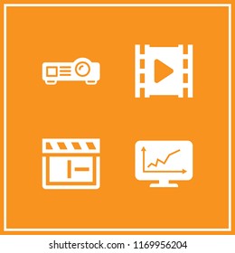 tv icon. 4 tv vector set. line graphic on monitor screen, film, clapperboard and projector icons for web and design about tv theme